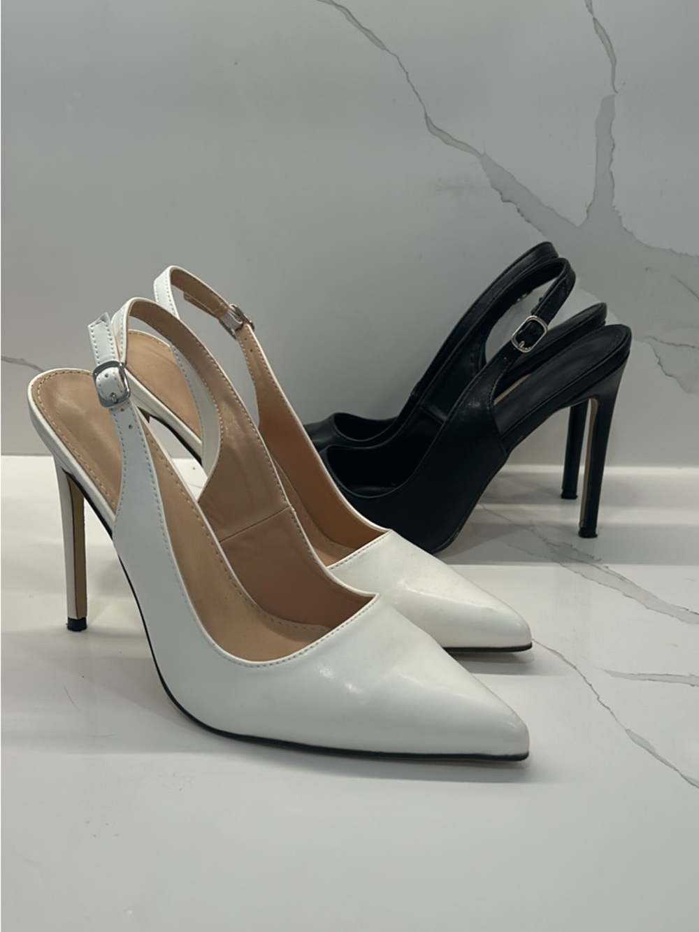 Classic Pointed Toe Slingback Pumps - White